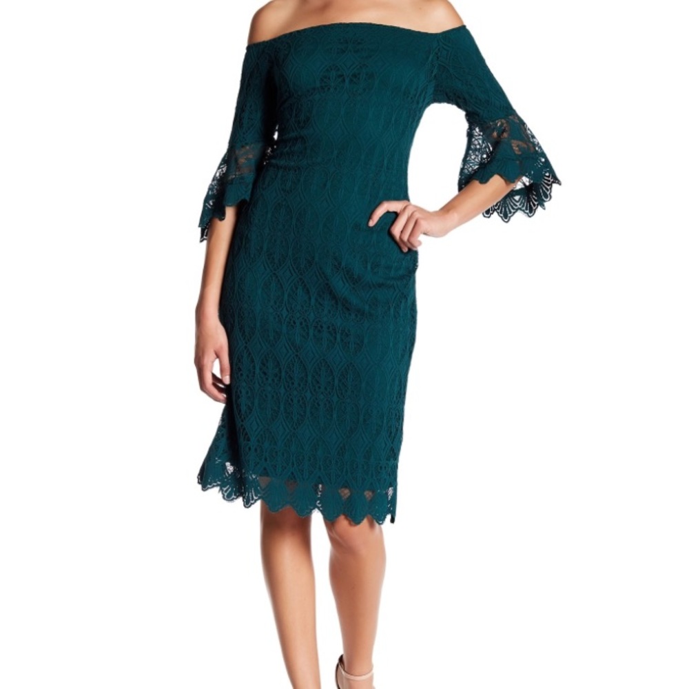 Sharagano Off The Shoulder Lace Dress